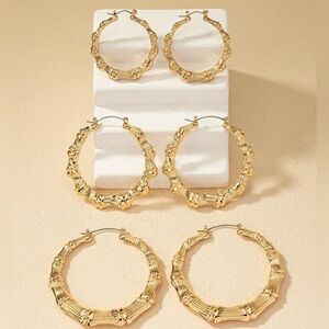 Set of 3 Bamboo Hoop Earrings Large Bamboo Earrings
